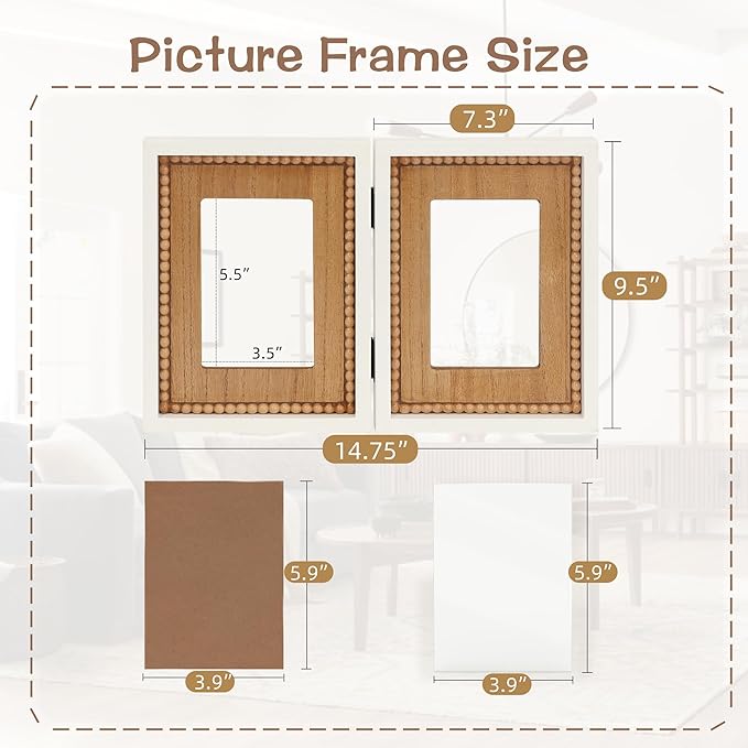 RiteSune Rustic 2 Picture Frame 5X7 Distressed Photo Frames with Beads for Tabletop Display, Vintage Picture College Frame for Present