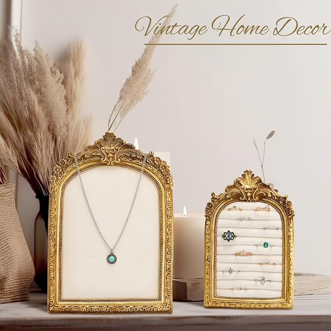 2 Pcs Vintage Ring Holder Jewelry Display Stand for Vendors Necklace Jewelry Organizer with Velvet Backing for Women Engagement Wedding Anniversary(Retro,White)