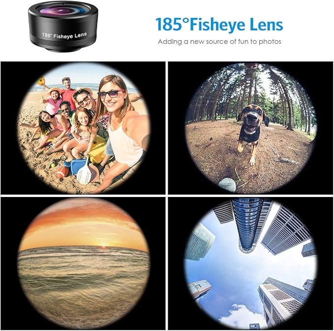 AMIR Phone Camera Lens, 198°Fisheye Lens, 120° Super Wide Angle 20X Macro for TIK Tok, Vlog Video, Clip on Phone for iPhone 12 12 Pro, 11, XS, XR 8 7 Plus 7, Samsung, Smartphones