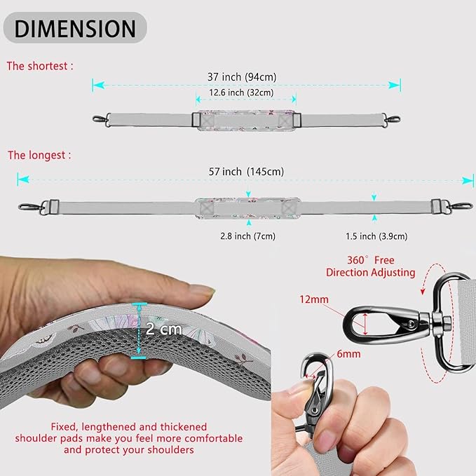 ZINZ Shoulder Strap 58" Ultra-Thick Fixed Padded and Adjustable Buckles Crossbody Strap for Briefcase Laptop Bag Luggage