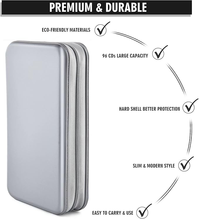 DVD Case, Bivisen CD Case Holder Wallet Binder 96 Capacity CD/DVD Cases Storage Holder Binder Organizer Wallet Book for Car Home Travel (Silver)