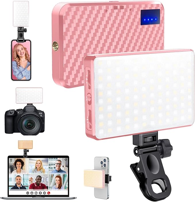 MACTREM 168 LED Selfie Light for iPhone, Portable Phone Light Clip, 3000Mah 3 Modes Rechargeable Lighting for Video Recording, for iPhone, Camera, Laptop, iPad, Video Conference, TikTok(Pink)