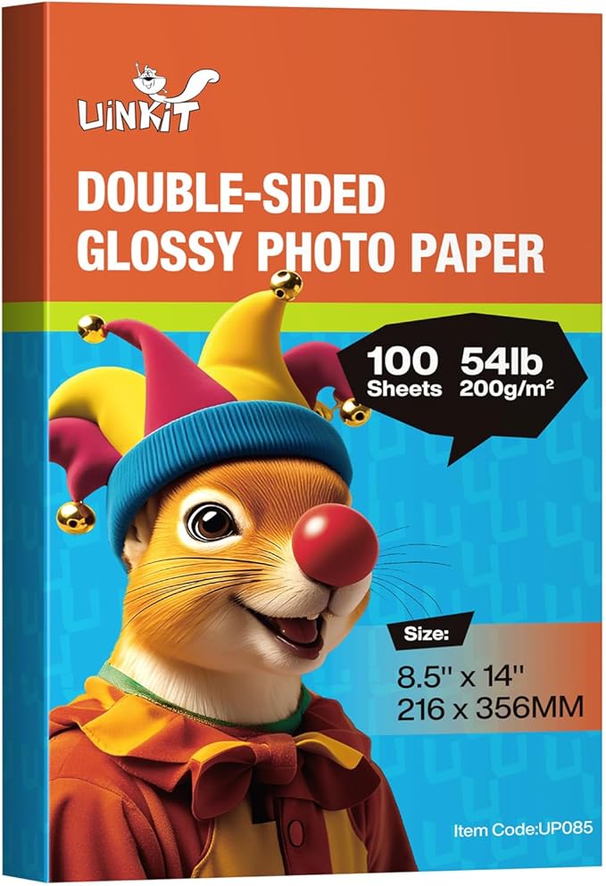 Uinkit 8.5x14 inches 54lb Double Sided Photo Paper Glossy 54lbs100 sheets Inkjet for Dye Ink 200Gsm Value Bulk Pack Picture 8.5 x 14 9.5Mil for Inkjet Printing Printer