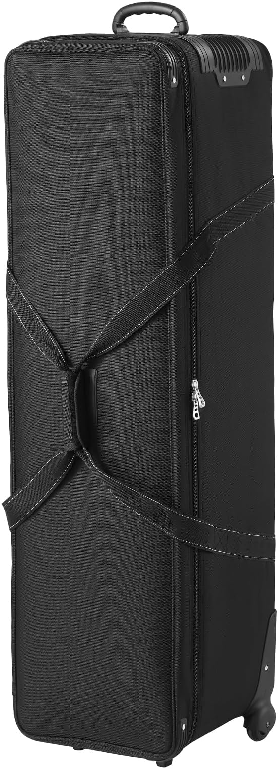 VEVOR Studio Equipment Trolley Case, 51.57 x 14.37 x 14.96 in / 131 x 36.5 x 38 cm, Rolling Camera Bag, Carrying Bag with Wheels Straps Padded Compartment Handle, for Light Stands, Tripods, Telescopes