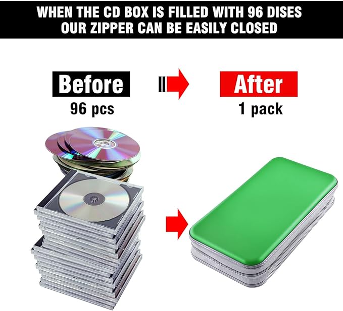 DVD Case, Bivisen CD Case Holder Wallet Binder 96 Capacity CD/DVD Cases Storage Holder Binder Organizer Wallet Book for Car Home Travel (Green)