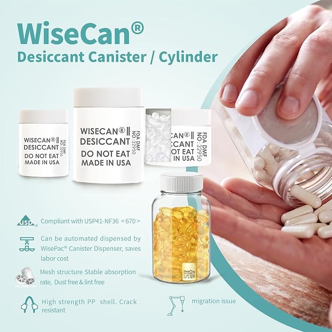 2 Gram 500 Pack Silica Gel Canister, Desiccant Canister, Silica Gel Capsules, Desiccant Capsules, Moisture Absorbers for Food Storage, Food Safe Dehumidifiers Wisecan