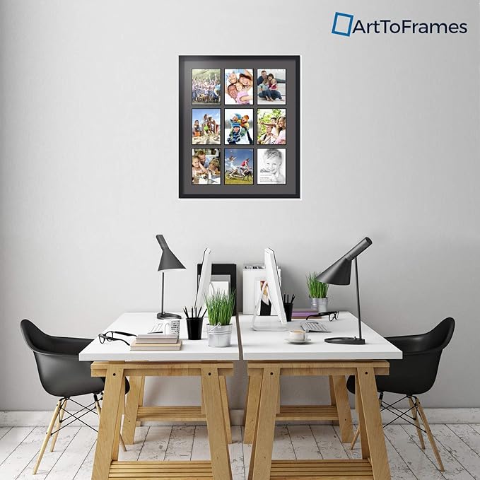 ArtToFrames Collage Photo Frame Double Mat with 9-8x10 Openings with Satin Black Frame and Charcoal mat.