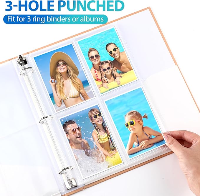 Feifeiya 150 Pack 3.5 x 5 Photo Sleeves for 3 Ring Binder(for 1200 Pictures) archival Photo Page Protectors Holds Clear Plastic Refill Pages Plastic Album Refill Pages