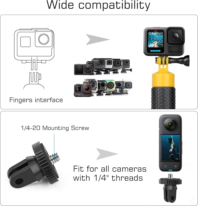 GEPULY Floating Hand Grip with Mini Tripod Stand Waterproof Stick Pole for Insta 360 GoPro Hero 13 12 11 10 9, AKASO DJI Action 6 Handle Mount Accessories for Action Camera Underwater Monopod