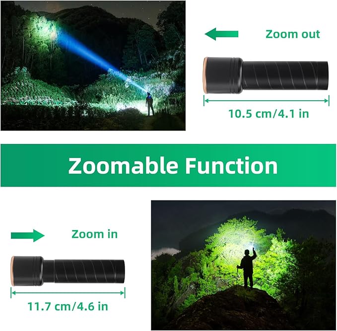 SEVENKA 2 Small Rechargeable Flashlights USB-C, 4.1in Zoomable LED Flashlight High Lumen, Compact, Powerful, Portable LED Torch, Pocket-Size Bright Tactical Flashlight for Emergency, Camping, Hiking