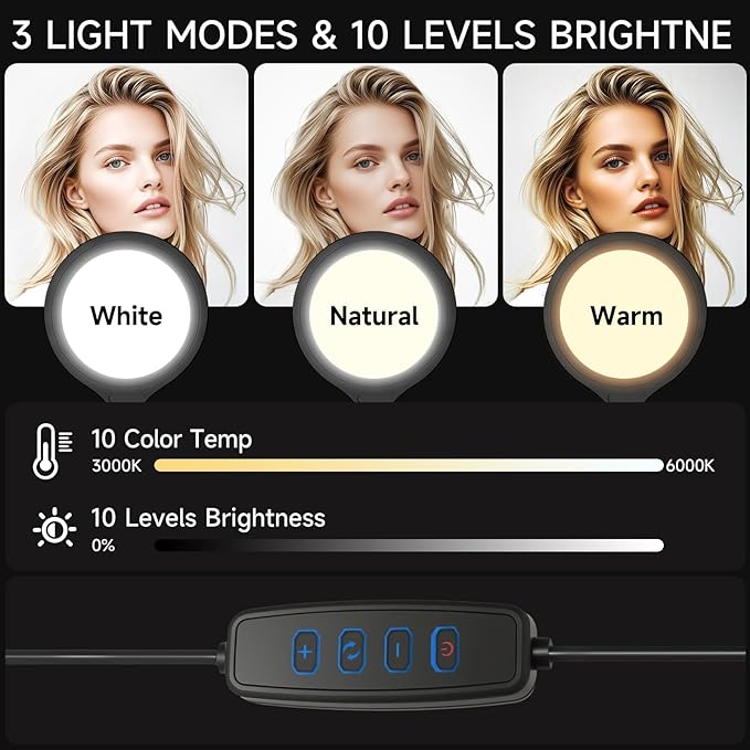 Ring Light Tripod for iPhone, 10" Selfie Ring Light with Tripod Stand and Phone Holder, Professional LED Circle Lighting for Video Recording, Conferencing, Makeup, Streaming, Tiktok, YouTube, Black