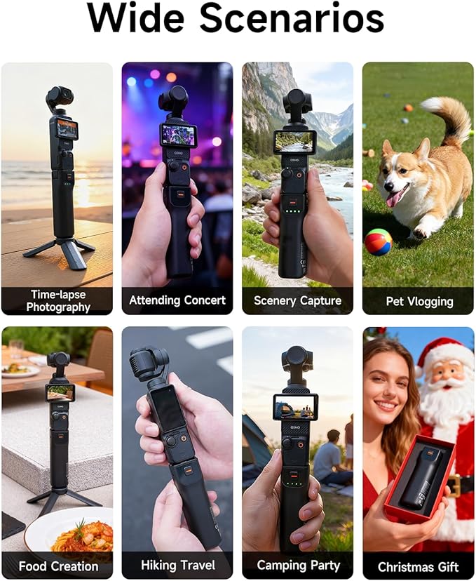 LKTOP Pocket 3 Battery Handle (6hr Battery Life) for DJI Osmo Pocket 3, Xtra Muse Accessories, 5000mAh Fast Charger, 22.5W Power Stick Grips, 1/4" Threaded, Festival Gift (Charging Time: 30min Camera)