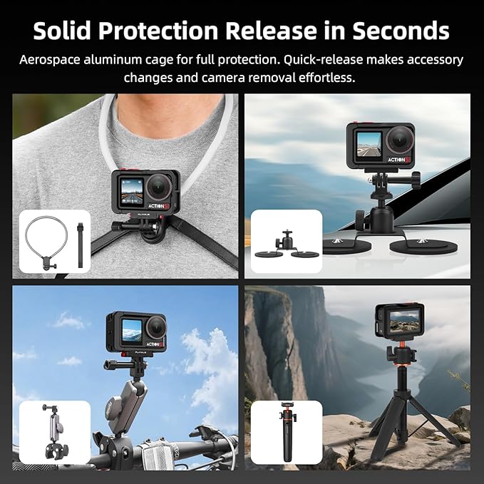 Grip Kit for DJI Action 5 Pro 4 3 (with Cage), Handle Holder Bundle Expansion Mount with Shutter Button, Quick Release Adapter, Cold Shoe for DJI Osmo Action 5 Pro 4 3 Accessories