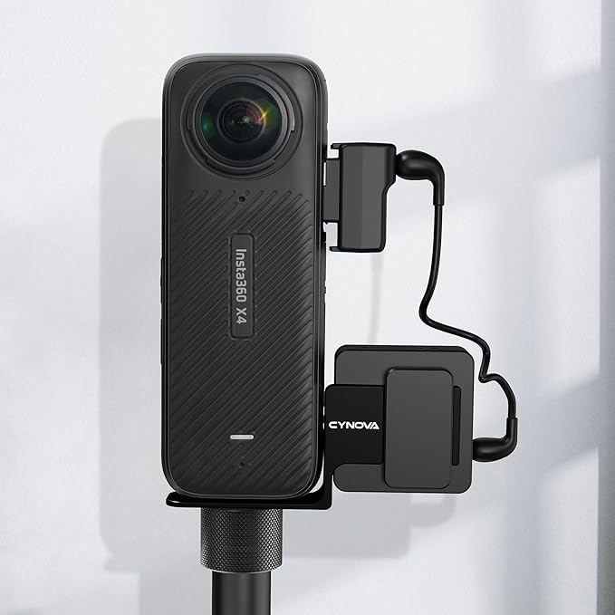CYNOVA Cold Shoe for Insta360 X4 Accessories, Invisible Mic Bracket Compatible with insta360 X4 / X3 / One X2 for RODE Wireless GO Microphone Holder (with 3.5mm Audio Cable)