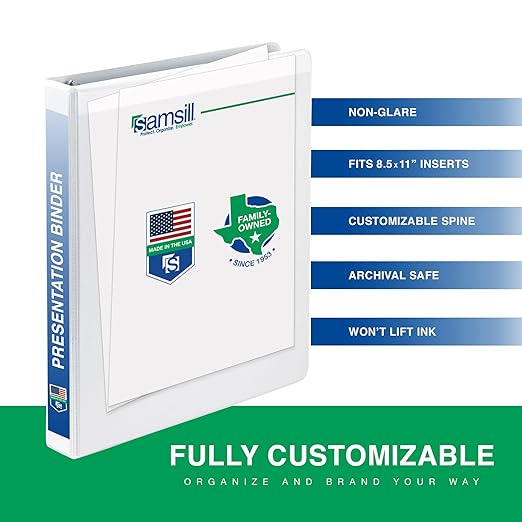 Samsill 1 Inch 3 Ring Binders, Made in USA, Economy Round Ring, Clear View Cover, 200 Sheet Capacity - for School, Home, Office - White, 12 Pack