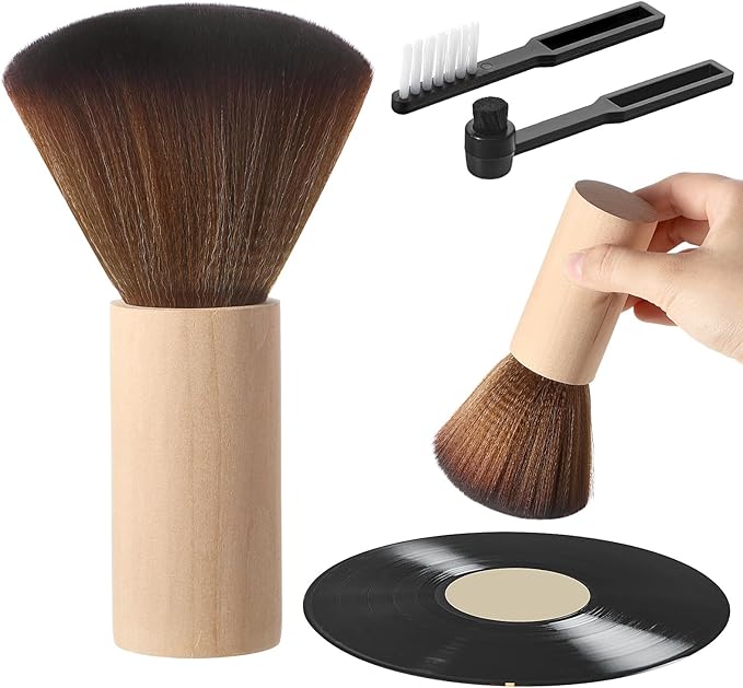 3 Pcs Vinyl Record Cleaning Brush Wooden Anti Static Dust Record Vinyl Cleaner Kit Player Accessories Gift for Music Lovers(Light Wood Color)