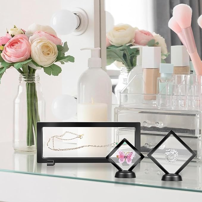 30 Pack 3D Floating Display Stand Floating Frame Display Case Coin Display Holder Transparent PE Jewelry Storage Box for Jewelry,Specimen,Medallions(Black)