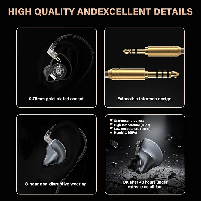 in Ear Monitors Earphones Wired IEM Headphones Without Microphone,1DD+1BA HiFi Bass,4N OFC Detachable Cable,Noise Isolating Earbuds for Musicians,Singers,Studio,Gaming,Stage Monitors,DJ,PC,PS5
