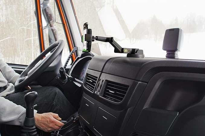 Cell Phone Mount for Truck Phone Holder for Truck Drivers - Heavy Duty Suction Cup + Dashboard Pad, iPhone Holder for Dashboard Window 16.9 inch Long, for iPhone & Samsung, Big Rig Trucker, Green