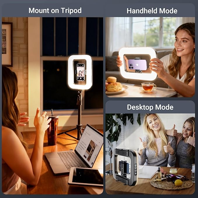 Smartphone Video Rig with Rechargeable Light, Handheld Ring Light for Phone, Phone Stabilizer for Video Recording, Camera, Selfie, Make up, Photography, with 3600mAh Build-in Battery