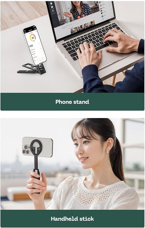 FANAUE Magnetic Tripod Mount - 360° Adjustable Aluminum Stand, Portable Foldable Design, Strong Magnetic Compatible Holder for iPhone, iPad, Smartphones, Vlogging, and Content Creation