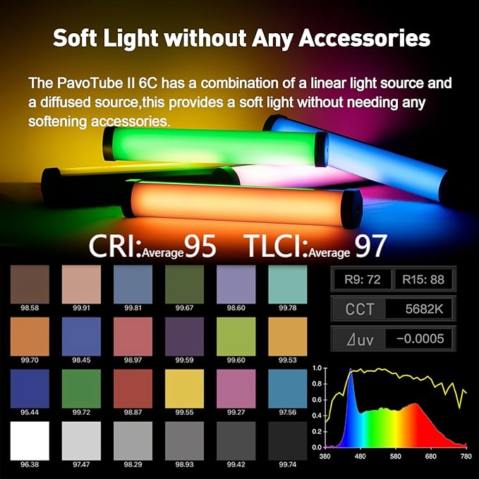 NANLITE PavoTube II 6C LED RGB Tube, 2700K-7500K Ultra-Wide Color Temperature, 2.4GHz Wireless Control Portable Handheld Photography Lighting Stick