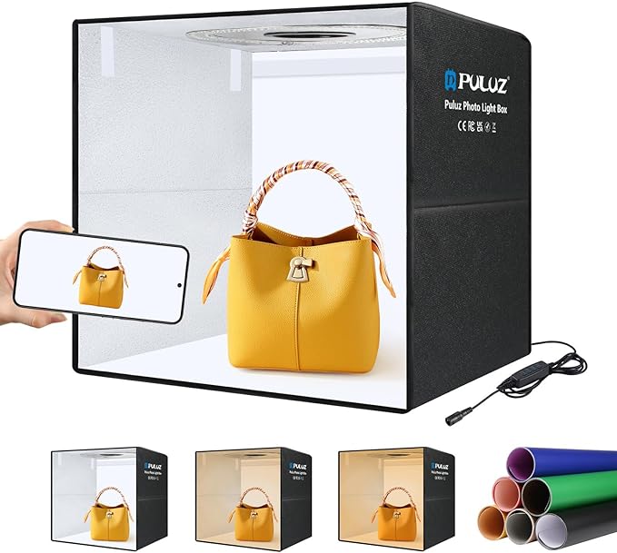 Light Box Photography 20x20in, PULUZ Portable Photo Studio Light Box with 200 LED Lights ＆12 Color backdrops Professional Photography Lighting Tent Kit for Big Product Photography Lightbox