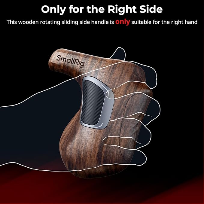 SMALLRIG Rotating Right-Side Wooden Handle with NATO Clamp & NATO Rail, Load Capacity up to 15kg, One-Touch Rotation, 360° Angle Adjustment, Anti-Slip Design