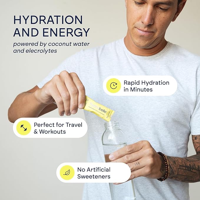 Belle HydroBelle Electrolyte Powder Drink Mix, Variety Pack, Sugar Free Hydration Packets Made with Coconut Water and Electrolytes, Vegan, Keto, and Dairy Free, Travel Friendly, 12 Count
