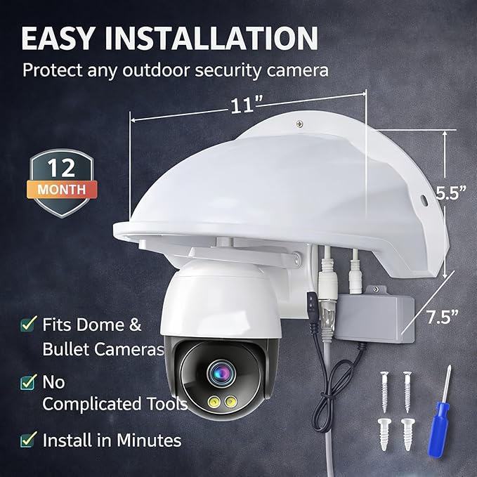 Universal Outdoor Camera Sun & Rain Cover, Weather Shield for Security Cameras, Wall Mount Protective Housing for Dome & Bullet Cameras - White
