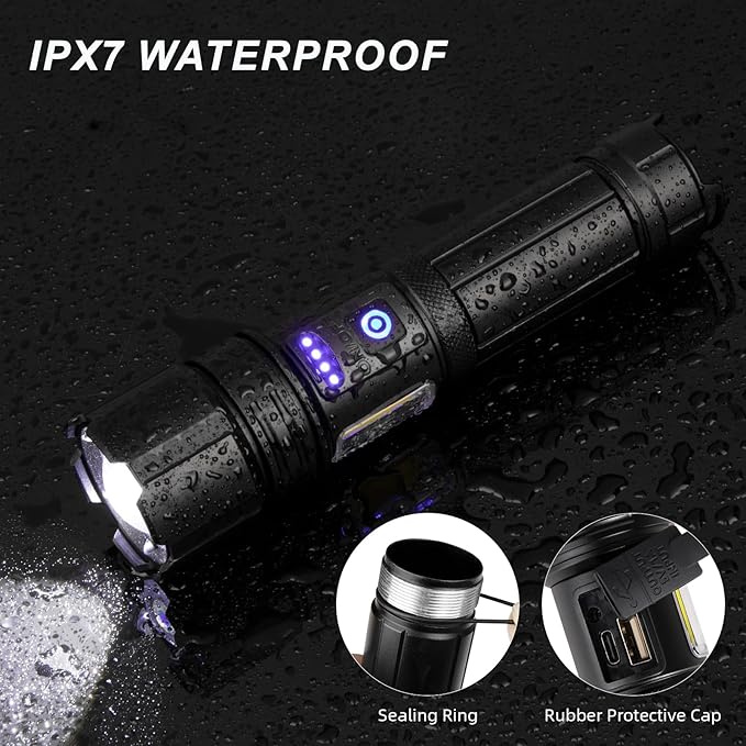 Rechargeable LED Flashlight, Super Bright 99,000 High Lumens Flashlight, 7 Modes,COB Side Light & Powerful IPX7 Waterproof Flashlight, Brightest Flash Light for Home, Camping,Hiking