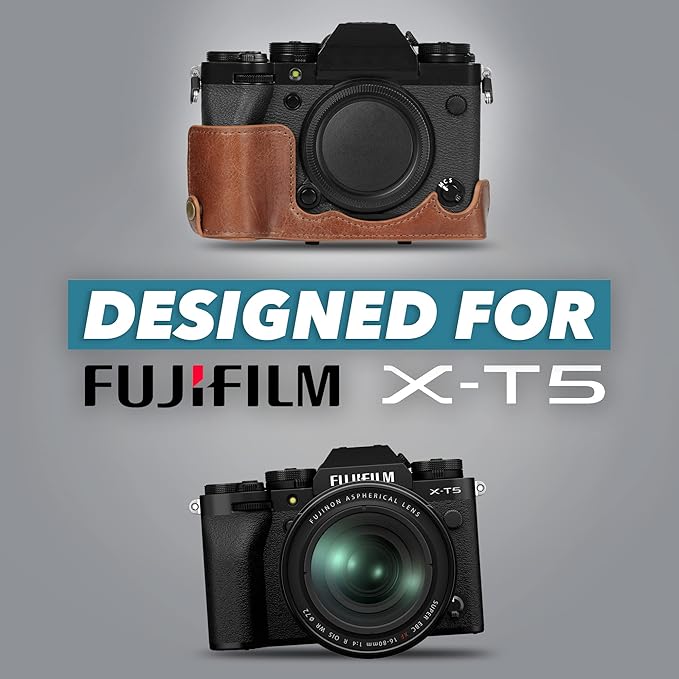MegaGear Ever Ready Genuine Leather Camera Case Compatible with Fujifilm X-T5 (16-80mm)(Brown)