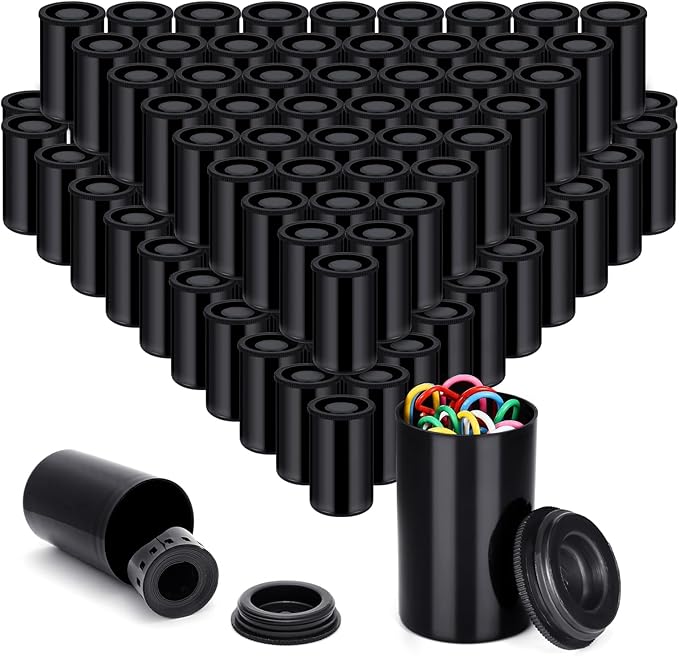 120 Pieces Film Canisters with Caps 35 mm Plastic Empty Camera Reel Storage Containers Case with Lids for Small Accessories Rockets Experiment Fish Hook Film Keys Coins Art Beads (Black)
