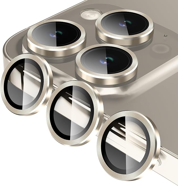 Jeluse Camera Lens Protector for iPhone 17 Pro Max/17 Pro/16 Pro Max/16 Pro/15 Pro Max/15 Pro/14 Pro Max/14 Pro, 9H Tempered Glass Screen Protector Cover Alignment Kit Metal Individual Ring