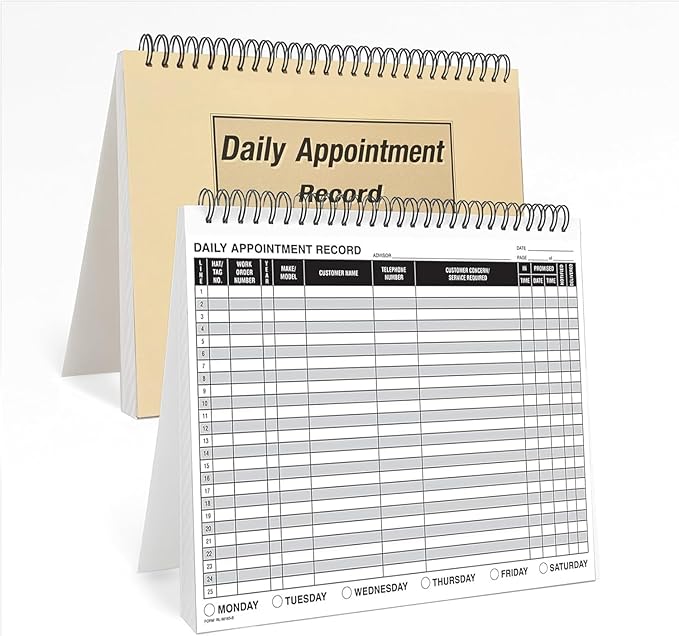MICRO TEC Daily Appointment Record Log Books – 8.5" × 11" Spiral Bound Planner – Durable 90# Paper Notebook for Auto Repair Shops, Service Advisors & Daily Tracking - 100 Pages/Book (Book of 5)