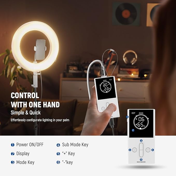 NEEWER 14" Inflatable Large Ring Light with Tripod Stand/Phone Holder/Remote, 35W Portable LED Ringlight 2900-6500K 2400lux CRI95+ for iPhone Selfie Streaming Video Recording Makeup Lash Studio, RA14B