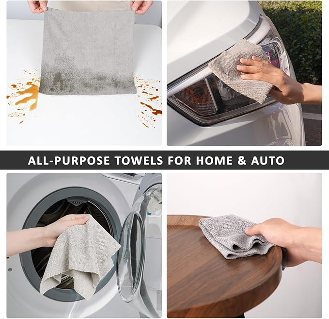 YoulerTex Reusable Cleaning Cloths Microfiber Towel: 50 Pack Washable Tear Away Cleaning Towels Roll - 12× 12 Absorbent Rags Drying Dishcloths for Kitchen House Car (20, Gray)