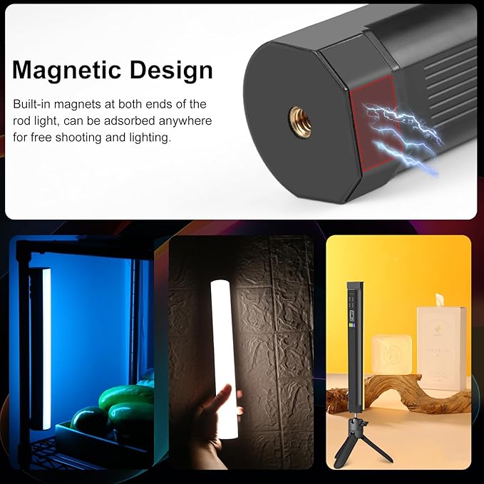 PULUZ 11.8" RGB Full Color Photography Light Stick, Holdable Magnetic LED Stick Fill Lights with 1/4 inch Screw Holes, Rechargeable Tube Light with 20 Lighting Effects for Photography Lighting