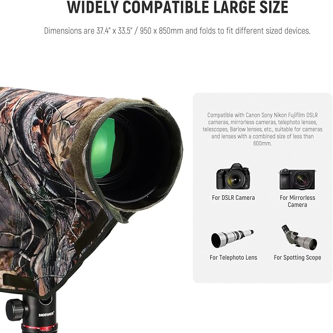 NEEWER PB020 Large Waterproof Rain Cover for Canon Sony Nikon Fujifilm DSLR Camera & Lenses up to 400 mm on Both Sides Camouflage Green Nylon