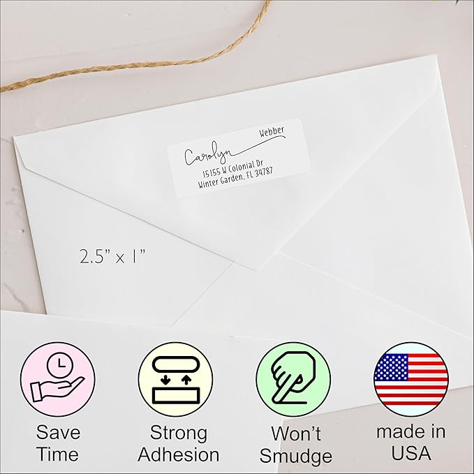 Personalized Return Address Labels - White Custom Printed Name and Home Address Stickers for Wedding, Personal and Business (250, Joyful Script)