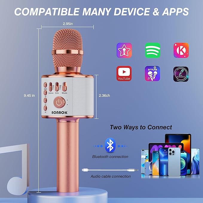 BONAOK Wireless Bluetooth Karaoke Microphone,3-in-1 Portable Handheld Karaoke Mic Speaker Machine Home Party Birthday for All Smartphones PC(Q37 Rose Gold)