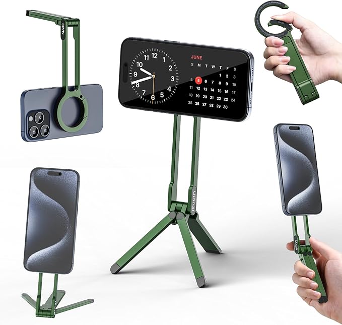 ULANZI MA30 Magnetic Phone Tripod Stand for iPhone - Aluminium Maglock Smartphone Mini Tripod Pocket Cell Phone Stand Strong Magnet Quick Mount Compatible with iPhone 17 16 15 14 13 12 Series, Green