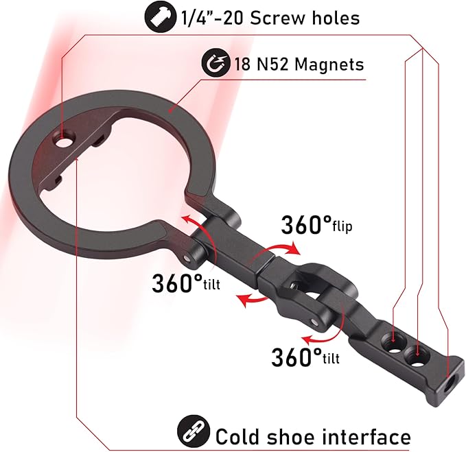 4-in-1 Magnetic Ring Phone Holder & 1/4" Tripod Thread & Cold Shoe Slot & Kickstand & Phone Grip, 360° Rotation for iPhone Series 12 13 14 15 16 17 & Magsafe Case