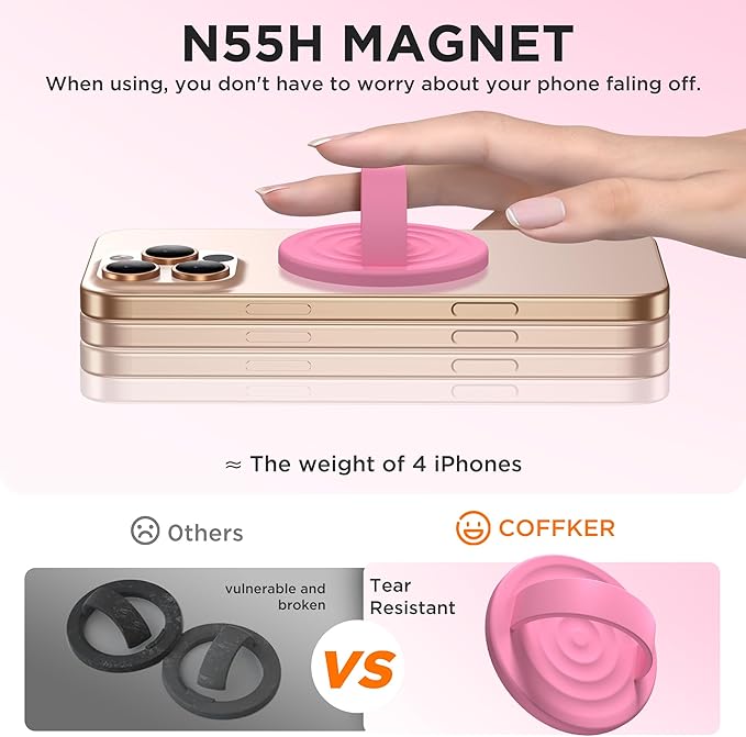 Magnetic Phone Grip Ring Holder, Liquid Silicone Magnet Cell Phone Grip Finger Loop, Compatible with Magsafe, Back of Phone for iPhone 17/16/15/14/13/12 Series, Tender Pink