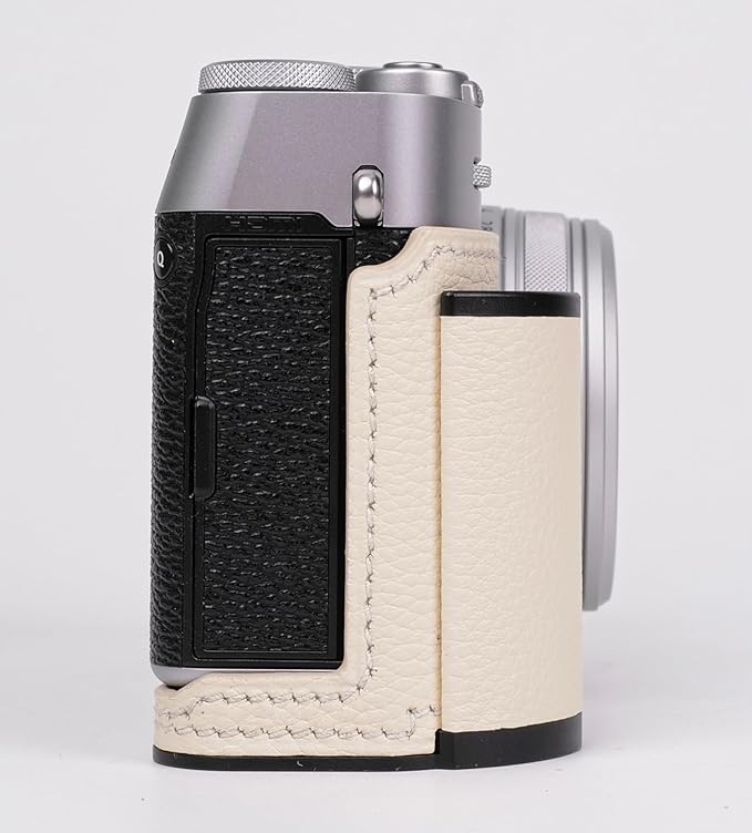 Camera Case for Fujifilm X100VI,UChandmade Genuine Leather Camera Half Case for Fujifilm X100VI - Top Layer Cowhide Body Metal Base Plate Hand Shank 3-in-1 Design (Creamy White)