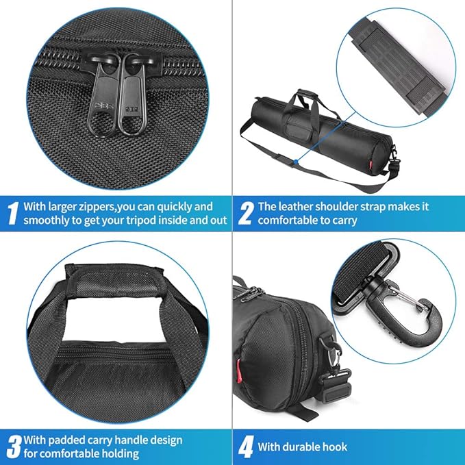 HEMMOTOP Tripod Case, 31.5x7 in Heavy Duty Tripod Bag with Shoulder Strap and Handle, All Sides Thick Padded Carrying Case with Two Zippered Pockets for Speaker Stand, Monopod - R08018 Black