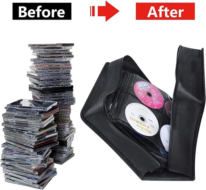 Siveit CD/DVD Case Binder, CD DVD Case Wallet Storage Holder Binder 400 Capacity CD/DVD Disc Case Booklet Album Box (Black binder, Black)