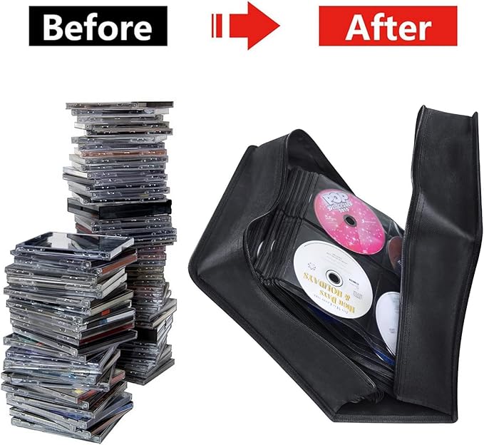 Siveit CD/DVD Case Binder, 400 Capacity CD/DVD Disc Case Booklet Album Box (Black Binder, Blue)