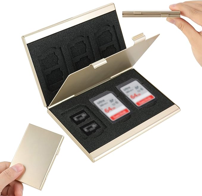 SD Card Holder, SD Card Case,LAVILI CF Memory Card Holder Case Aluminum Alloy Hard Shell, Double-Layer Capacity for 6SD Cards and 12 TF Cards
