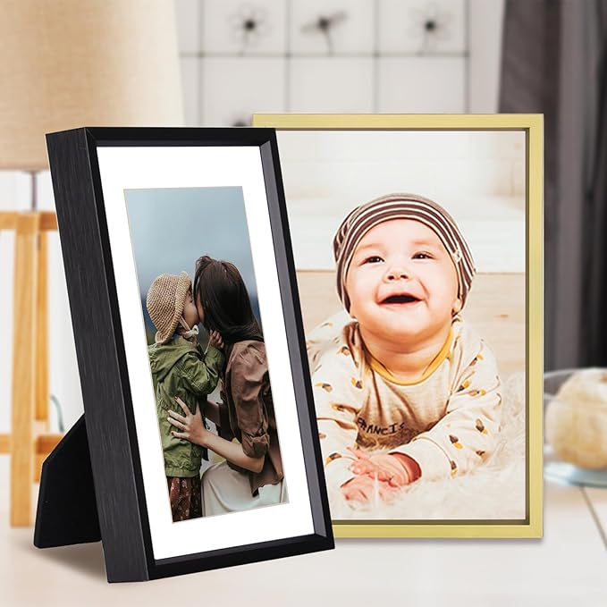BKABOT 4x6 Picture Frame, Brass Metal Photo Frames with HD Glass, Fits 3x5 with Mat or 4 x 6 without Mat, Display for Wall and Table, 1 Pack